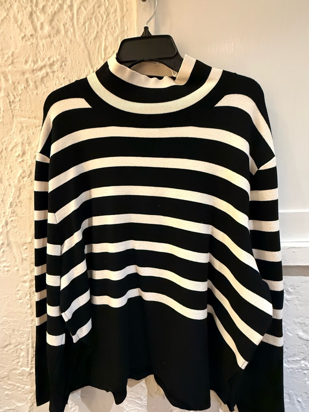 Black & White Striped Mock Neck Women's Sweater